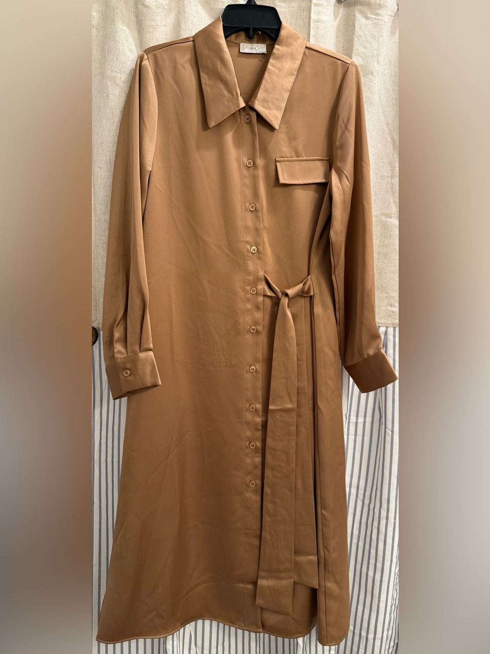 Gioya & Co Italian Brand Women’s Gold Maxi Shirt Dress with Tie Waist